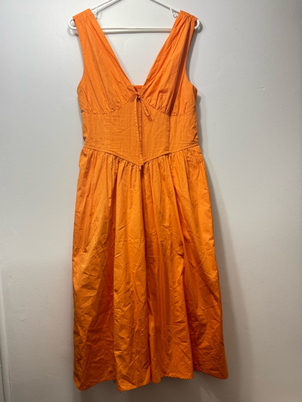 Band of the Free Orange Midi Dress | Cotton V-Neck Tie Front Boho Summer